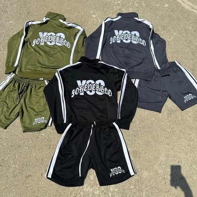 Custom Manufacturer Polyester Fiber Long Sleeve Polo Shirt Zip up Sweatshirts Jogger Shorts Tracksuit Autumn Short Set Sweatsuit