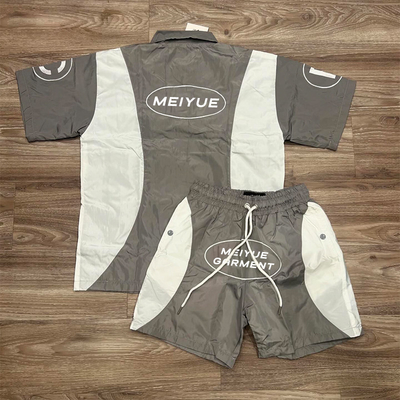 Custom Logo Button up Windbreaker Nylon Shirt Lightweight Shorts Running Summer Sweatsuit T Shirt Joggers and Short Set Factory