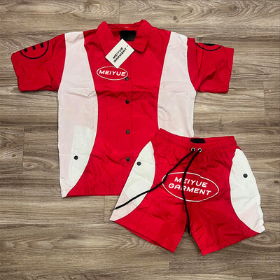 Custom Logo Button up Windbreaker Nylon Shirt Lightweight Shorts Running Summer Sweatsuit T Shirt Joggers and Short Set Factory
