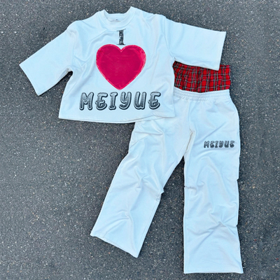 Oem Crop Screen Print T Shirt Drop Shoulder Boxy Tee Double Waist Baggy Sweat Pants Summer Streetwear Sweatpants and Tshirt Set