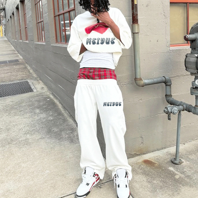 Oem Crop Screen Print T Shirt Drop Shoulder Boxy Tee Double Waist Baggy Sweat Pants Summer Streetwear Sweatpants and Tshirt Set