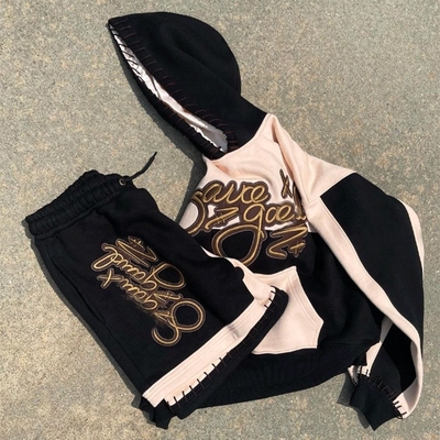 Custom Streetwear Embroidered Patch Logo High Quality Sports Two Piece Set Jogging Tracksuit Shorts Pants and Hoodie Set for Men