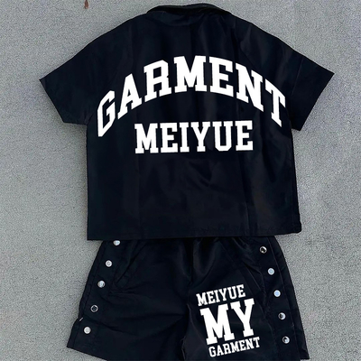 Custom Summer Men's Distressed Embroidery Patch Polo T Shirt Short Sets Tracksuits Button up Shirt Nylon Waterproof Shorts