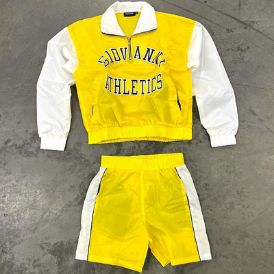 comprare Logo con patch ricamato su misura Windbreaker manica lunga bottone in su Camicia Uomini Pantaloni di nylon Uniforme Short Set atletico per uomini online manufacture