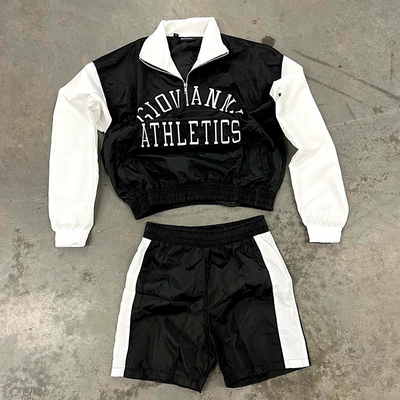 Custom Embroidered Patch Logo Windbreaker Long Sleeve Button up Shirt Men Nylon Shorts Uniforms Athletic Short Sets for Men