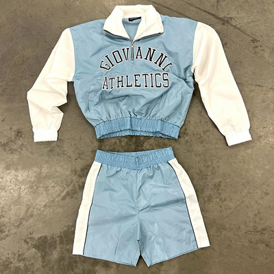 Custom Embroidered Patch Logo Windbreaker Long Sleeve Button up Shirt Men Nylon Shorts Uniforms Athletic Short Sets for Men