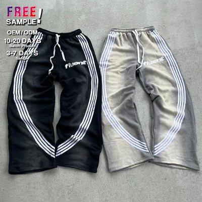 Oem Custom Embroidery Print Logo 100 Cotton Heavyweight Striped Acid Wash Stacked Flared Sweat Pants Track Pant Sweatpants Men