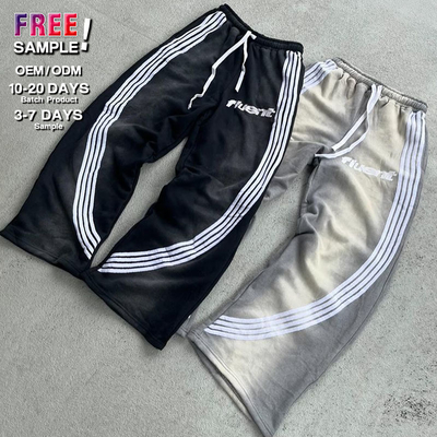 Oem Custom Embroidery Print Logo 100 Cotton Heavyweight Striped Acid Wash Stacked Flared Sweat Pants Track Pant Sweatpants Men