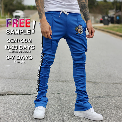 OEM Custom Embroidery Print Logo Slim Fit 100 Cotton Heavyweight Stacked Flared Sweat Pants Track Pant Sweatpants Men