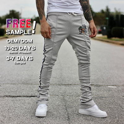 OEM Custom Embroidery Print Logo Slim Fit 100 Cotton Heavyweight Stacked Flared Sweat Pants Track Pant Sweatpants Men
