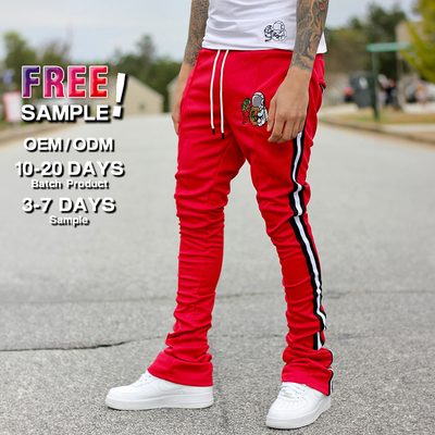 OEM Custom Embroidery Print Logo Slim Fit 100 Cotton Heavyweight Stacked Flared Sweat Pants Track Pant Sweatpants Men