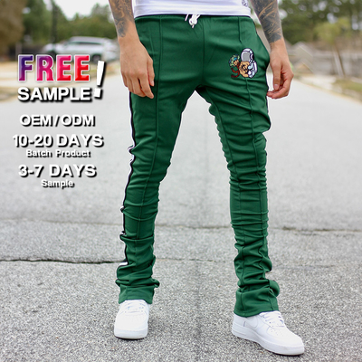 OEM Custom Embroidery Print Logo Slim Fit 100 Cotton Heavyweight Stacked Flared Sweat Pants Track Pant Sweatpants Men