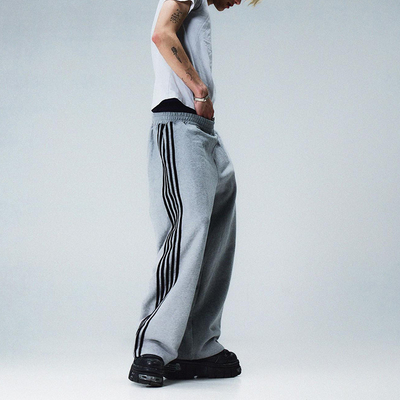 Clothing Manufacturers Custom High Quality Blank Acid Wash Stacked 100 Cotton Stacked Sweatpants Straight Leg With Stripe