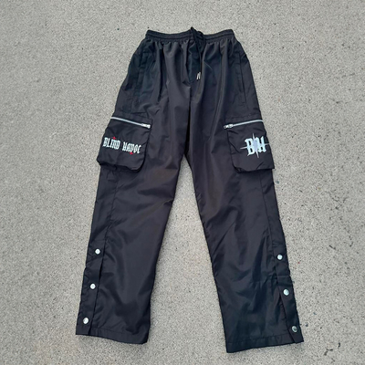 Custom Nylon Screen Print Outdoor Cargo Pants Windbreaker Lightweight Zipper Pocket Sweatpants Side Hem With Button up Collar