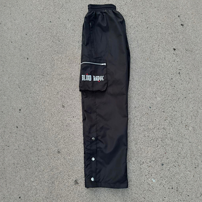 Custom Nylon Screen Print Outdoor Cargo Pants Windbreaker Lightweight Zipper Pocket Sweatpants Side Hem With Button up Collar