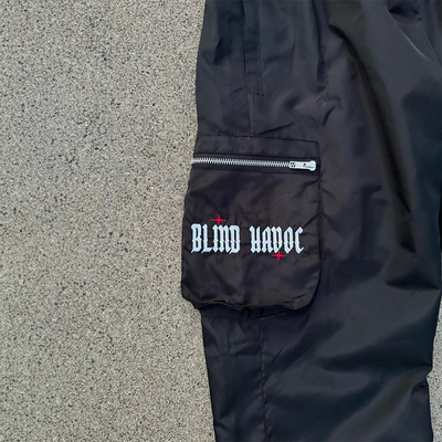 Custom Nylon Screen Print Outdoor Cargo Pants Windbreaker Lightweight Zipper Pocket Sweatpants Side Hem With Button up Collar