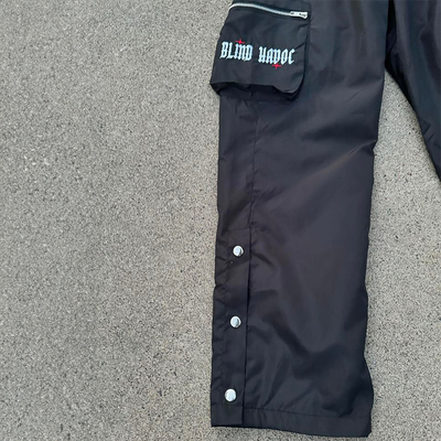 Custom Nylon Screen Print Outdoor Cargo Pants Windbreaker Lightweight Zipper Pocket Sweatpants Side Hem With Button up Collar