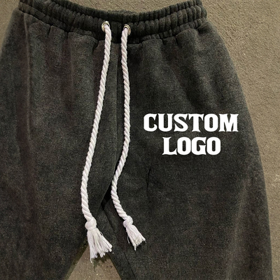 Custom Heavyweight Cotton Stacked Pants Striped Mens Wide Leg Acid Wash Applique Embroidery Patches Sweatpants With Stripe