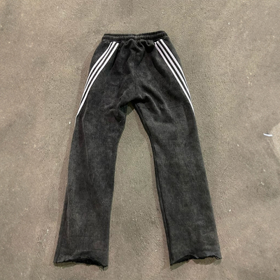 Custom Heavyweight Cotton Stacked Pants Striped Mens Wide Leg Acid Wash Applique Embroidery Patches Sweatpants With Stripe