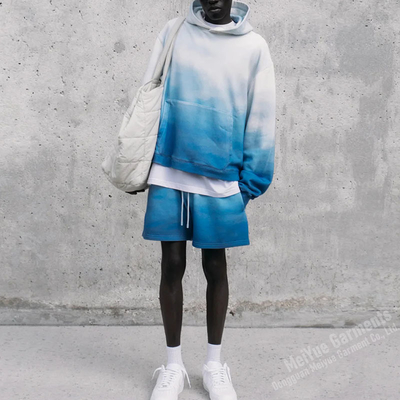 Custom Pullover No Strings Hoodies Heavy Tie Dye Acid Wash Vintage Hoodie Shorts Set 100% Cotton Sweat Shorts and Hoodie Set