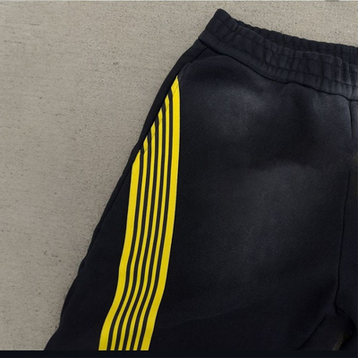 Custom Flared Baggy Stacked French Terry Striped Mens Wide Leg Acid Wash Applique Embroidery Patches Sweatpants With Stripe