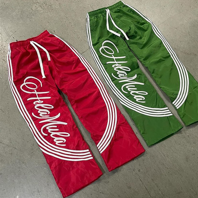 Nylon Windbreaker Side Stripes Sweatpants Lightweight Baggy Wide Leg Jogger Silk Screen Printing Men Quick Dry Track Pants