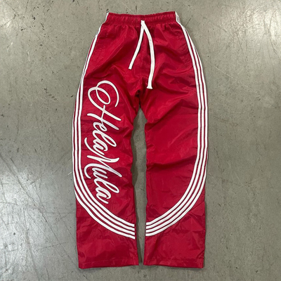 Nylon Windbreaker Side Stripes Sweatpants Lightweight Baggy Wide Leg Jogger Silk Screen Printing Men Quick Dry Track Pants