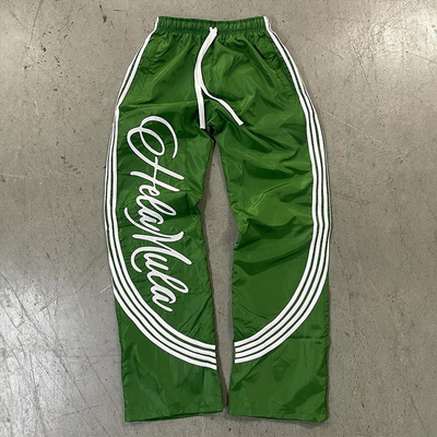 Nylon Windbreaker Side Stripes Sweatpants Lightweight Baggy Wide Leg Jogger Silk Screen Printing Men Quick Dry Track Pants