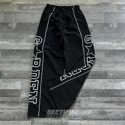 Custom Windbreaker Nylon Lightweight Trouser Tack Pant Wide Leg Screen Print Stripe Track Sweat Pant Mens Baggy Sweatpants