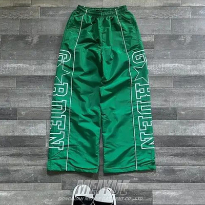 Custom Windbreaker Nylon Lightweight Trouser Tack Pant Wide Leg Screen Print Stripe Track Sweat Pant Mens Baggy Sweatpants