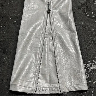 Custom Leather Flare Wide Leg Sweat Pants Baggy Men Joggers Track Zip up Cargo Streetwear Loose Sweatpants With Zipper Side