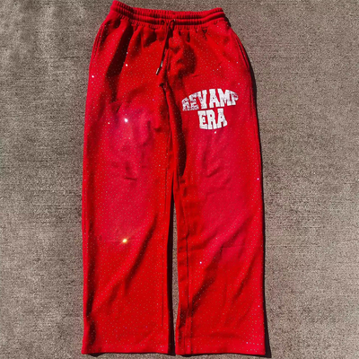 Custom Rhinestone Sweatpants Vintage Sun Faded Acid Wash Sweatpants Puff Printing