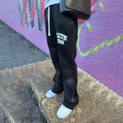 Custom Rhinestone Streetwear Trousers Vintage French Terry Flare Sweat Pants Jogger Acid Washed Sun Faded Flared Sweatpants Men