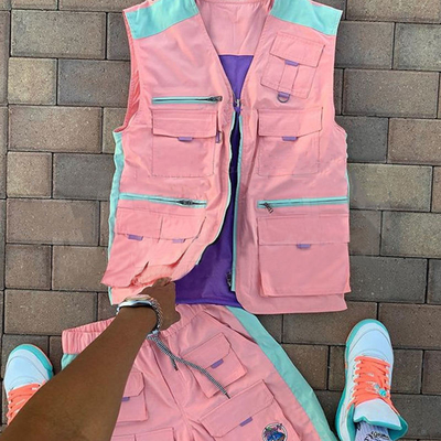 Fashionable Hip Hop Unisex Cargo Shorts Set Vest And Shorts Set Latest Design