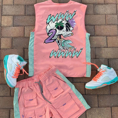 Fashionable Hip Hop Unisex Cargo Shorts Set Vest And Shorts Set Latest Design
