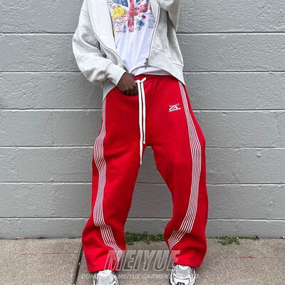 ซื้อ แข่งขันแบบ Custom Jogger Logo เสื้อสตรีท Wear Sweat Track กางเกงชาย แข่งขันน้ําหนัก ฝรั่งเศส เทอร์รี่ ขนาดใหญ่ ขากว้าง สายขีด กางเกงสวีต การผลิตออนไลน์