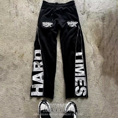 Custom Logo Silk Screen Printing Letter Zipper Zip up Side Cotton French Terry Baggy Wide Leg Sweat Pants Flare Sweatpants Men