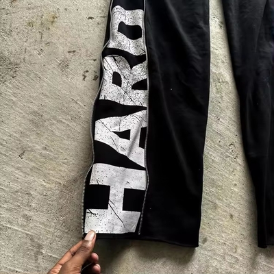 Custom Logo Silk Screen Printing Letter Zipper Zip up Side Cotton French Terry Baggy Wide Leg Sweat Pants Flare Sweatpants Men