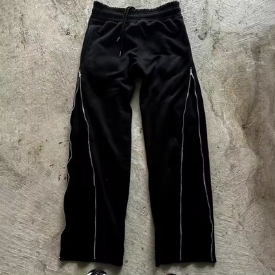 Custom Logo Silk Screen Printing Letter Zipper Zip up Side Cotton French Terry Baggy Wide Leg Sweat Pants Flare Sweatpants Men