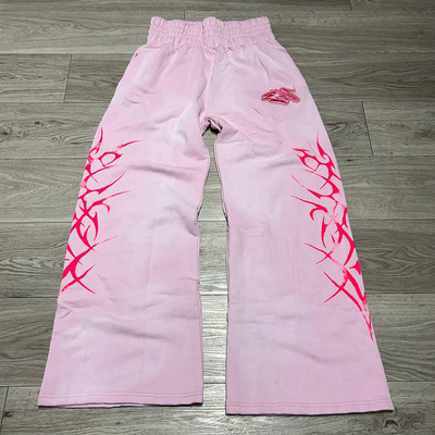 Custom Vintage Acid Wash Sun Faded Flared Sweat Wide Leg High Waist Track Pants Embroidery Rhinestone Oversized Baggy Sweatpants