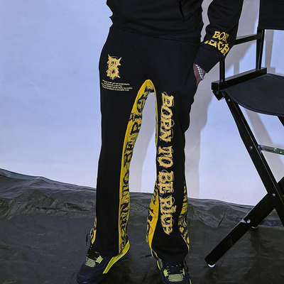 Custom Embroidery Baggy Flare Sweat Track Pants Mens Heavyweight Cotton Loose Jogger Acid Wash French Terry Flared Sweatpants