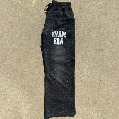 Custom Manufacturer Heavyweight Oversized Man Sun Faded Vintage Track Sweat Pant Acid Washed Mens Baggy Rhinestone Sweatpants