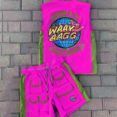 Streetwear Mens Cargo Shorts Set Vest And Shorts