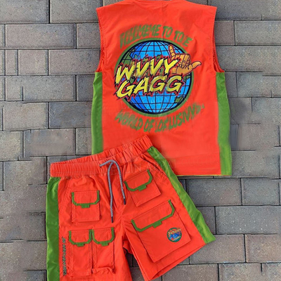 Streetwear Mens Cargo Shorts Set Vest And Shorts