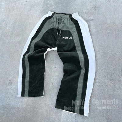 Custom Logo Joggers Color Blocking Factory Drawstring Waist Pants Men Cotton Baggy Wide Leg Oveersized Corduroy Sweatpants