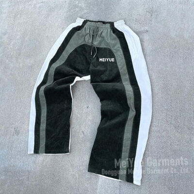 comprar Logotipo personalizado Corredores Bloqueador de color Fábrica Pantalones de cintura con cuerda de tirón Hombres Baño Bolso de piernas anchas Pantalones de sudor de veludo de gran tamaño Fabricación en línea