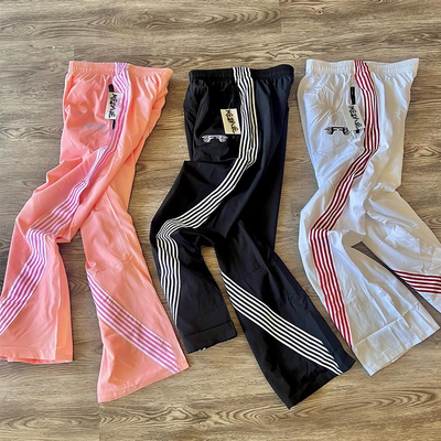 Custom Logo Windbreaker Sweatpants Joggers Pants Nylon Stripe Trousers Wide Leg Sweat Pants Men's Loose Pants & Trousers
