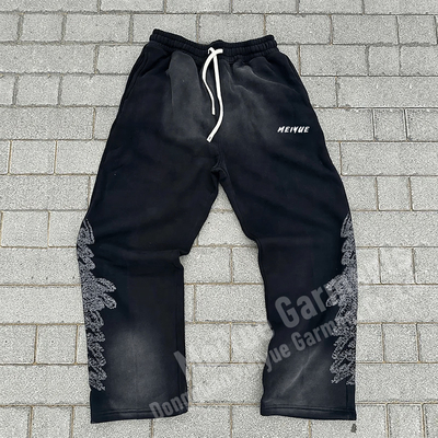 Custom Mens Joggers Wide Leg Flare Baggy Stacked Acid Washed Sweatpants Men Casual 100% Cotton Sweat Pants Trousers for Men
