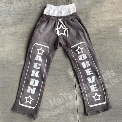 Custom Mens Double Waisted Joggers Wide Leg Flare Baggy Stacked Sweatpants Men Casual Sweat Acid Wash Pants Trousers for Men