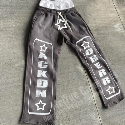 Custom Mens Double Waisted Joggers Wide Leg Flare Baggy Stacked Sweatpants Men Casual Sweat Acid Wash Pants Trousers for Men